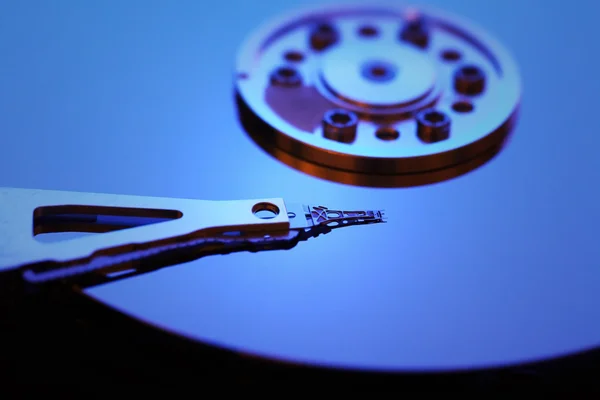 Hard disk detail with a blue light — Stock Photo, Image