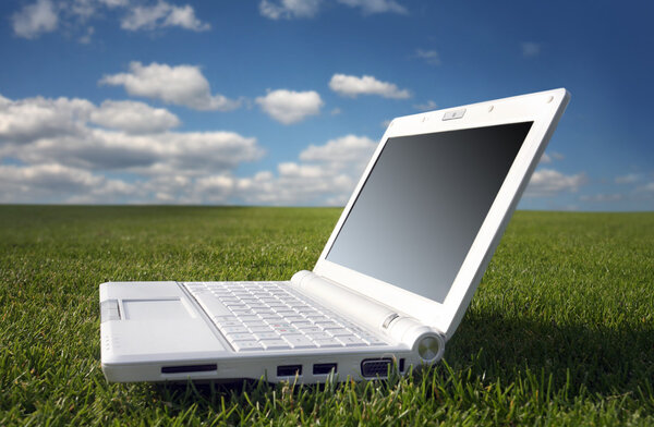 White laptop in nature