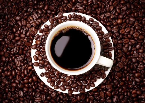 Filiżanka kawy i ziaren kawy — Zdjęcie stockowe