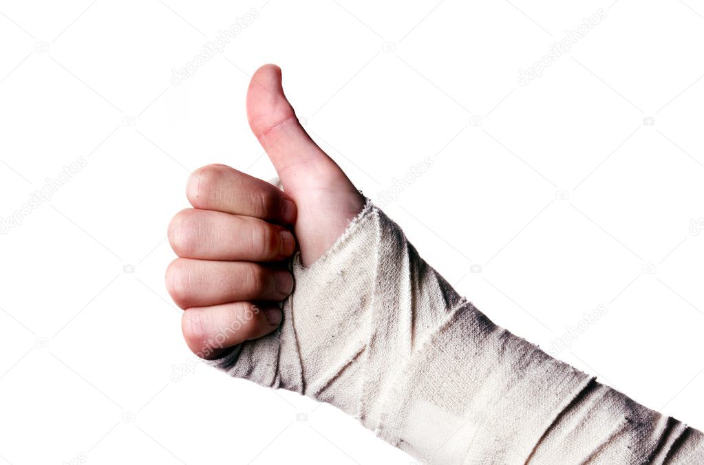 Images showing hand in a bandage with a thumbs up