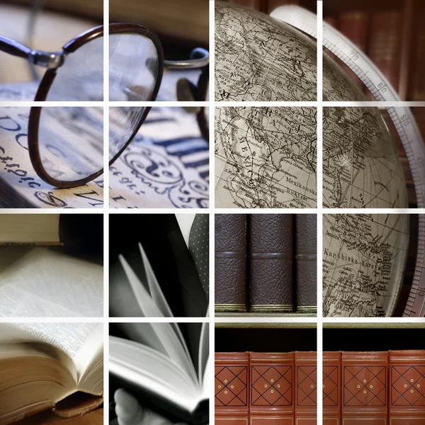 Collage di ambiente biblioteca — Foto Stock