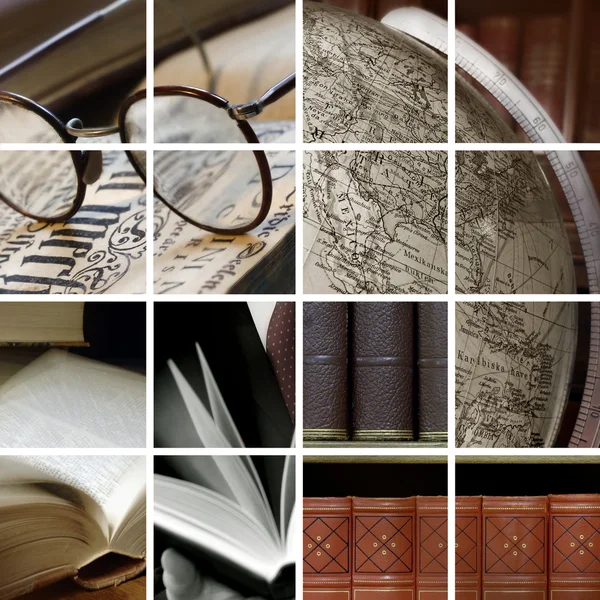 stock image Collage of library ambiance