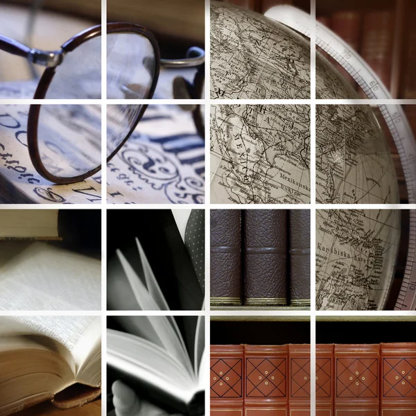 Collage av biblioteket atmosfär — Stockfoto