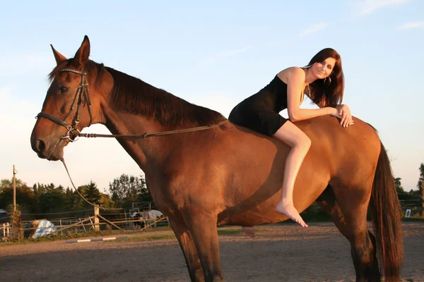 Mladá dívka na svém koni — Stock fotografie