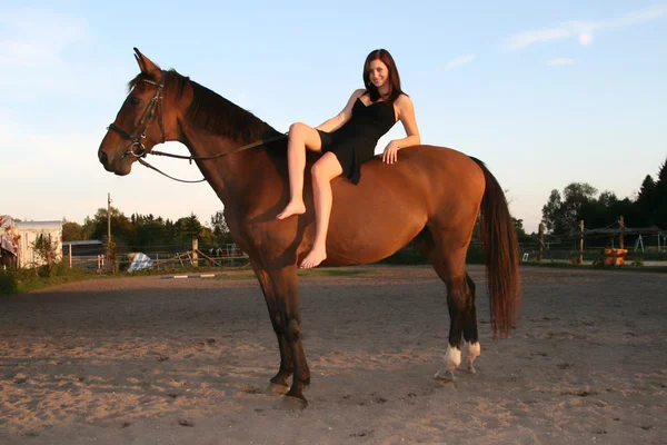Jong meisje op haar paard — Stockfoto