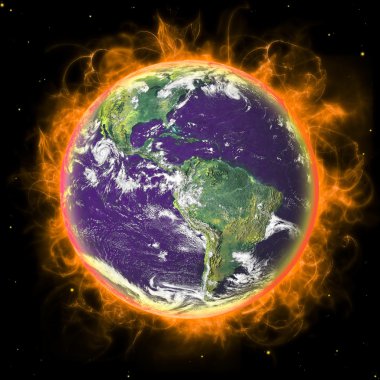 Real Earth Planet in space. In red fire. clipart