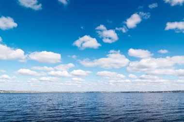 Sea landscape. Cloudy blue sky. Midday. Belarus.