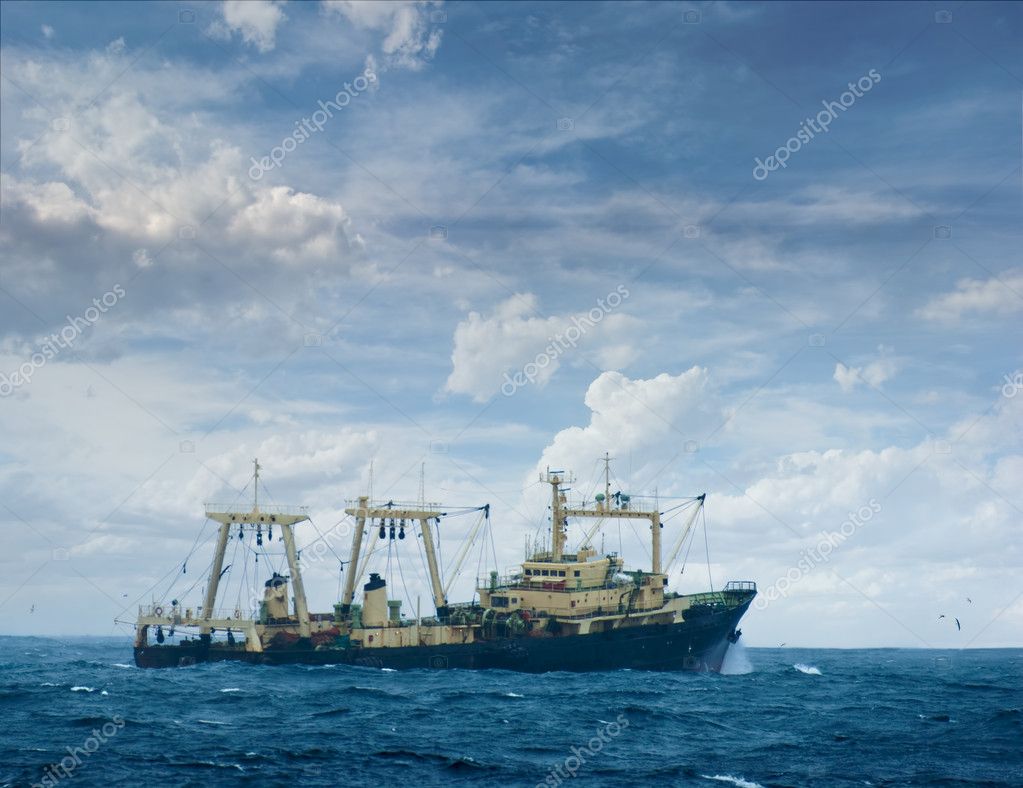 Fishing Vessel. Great Catch of Fish in Thrall Stock Photo - Image