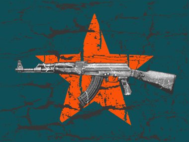 AK 47 and star on wall clipart