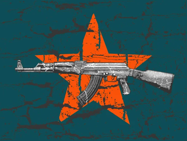 AK 47 en ster op de muur — Stockvector