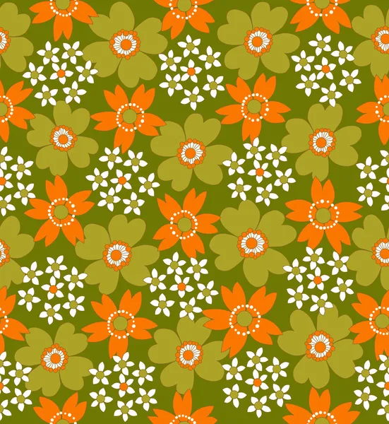 1970 년대 레트로 완벽 한 꽃 패턴 — 스톡 벡터