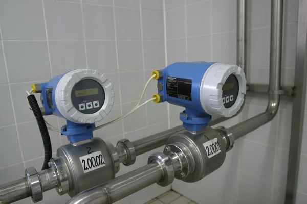 Válvulas de control de temperatura en fábrica de producción láctea — Foto de Stock