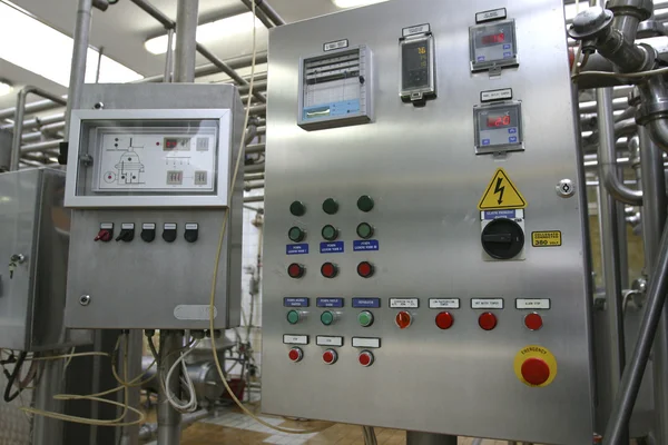 Industrial control system in modern dairy factory — Stock Photo, Image