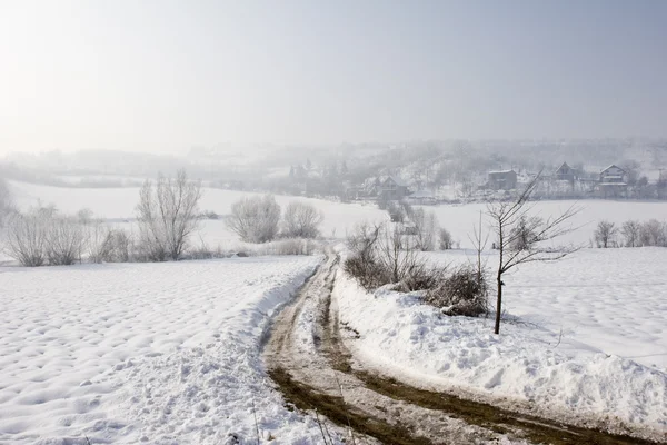Feldweg im Schnee — Stockfoto