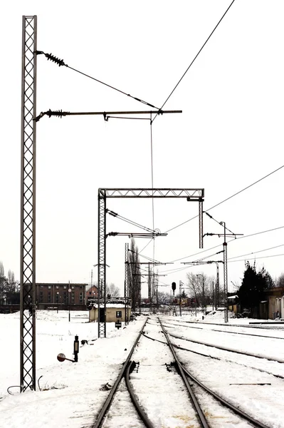 Cantiere ferroviario nell'inverno — Foto Stock