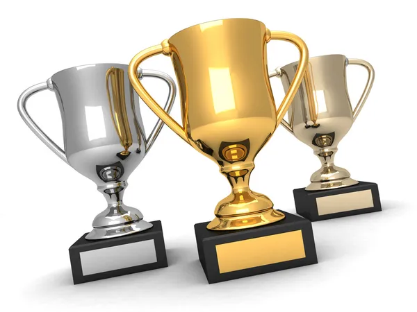 Isolated trophies, gold, silver and bronze — Stock Photo, Image