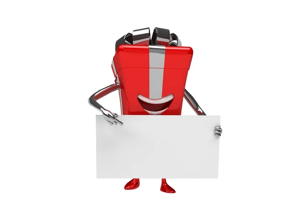 Caixa de presente vermelha com uma placa branca vazia — Fotografia de Stock
