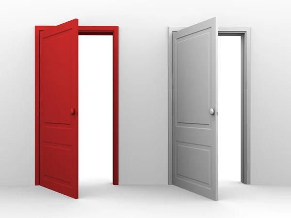 Vermelho e branco portas abertas — Fotografia de Stock