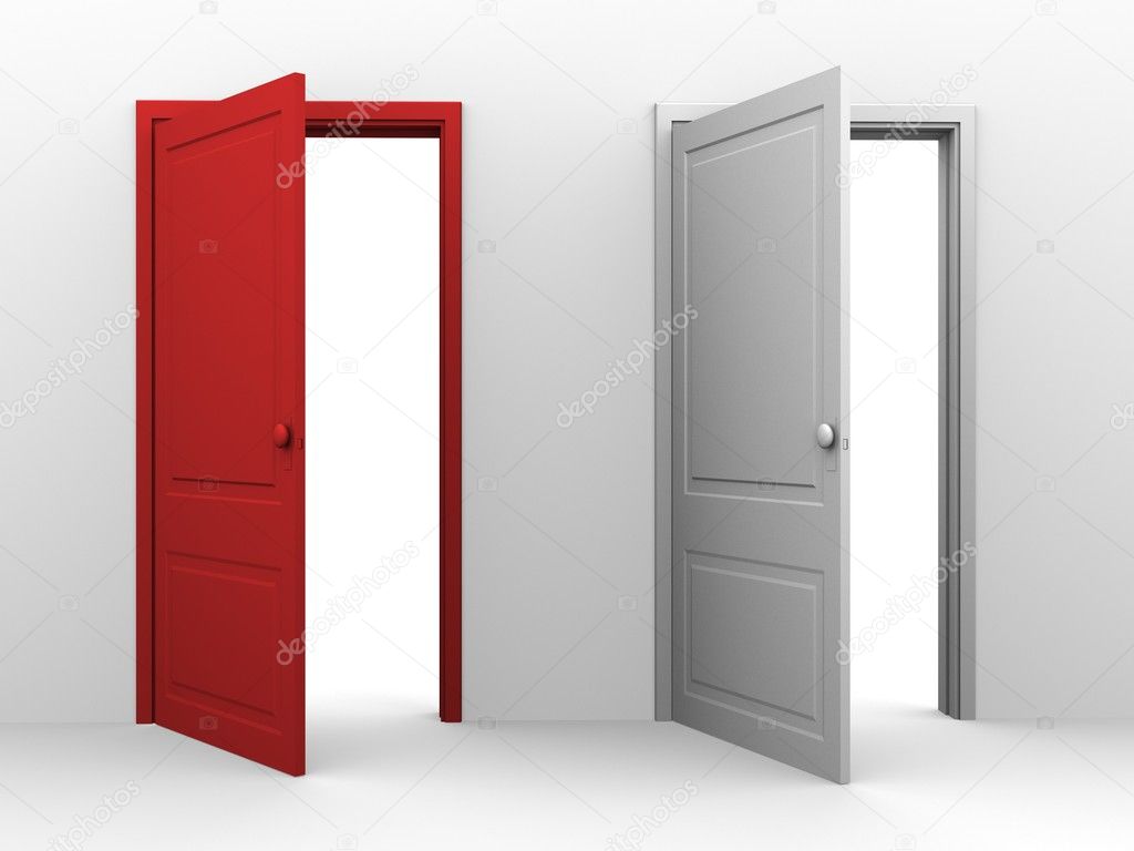 Red and white opened doors