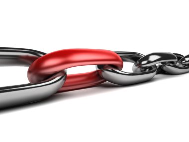 Chain with red link, isolated 3d render clipart