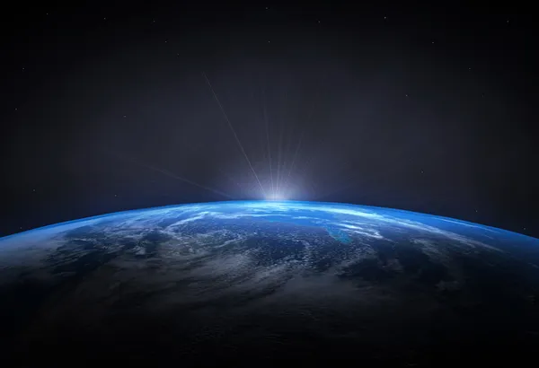 Hermoso planeta Tierra y el Sol naciente — Foto de Stock