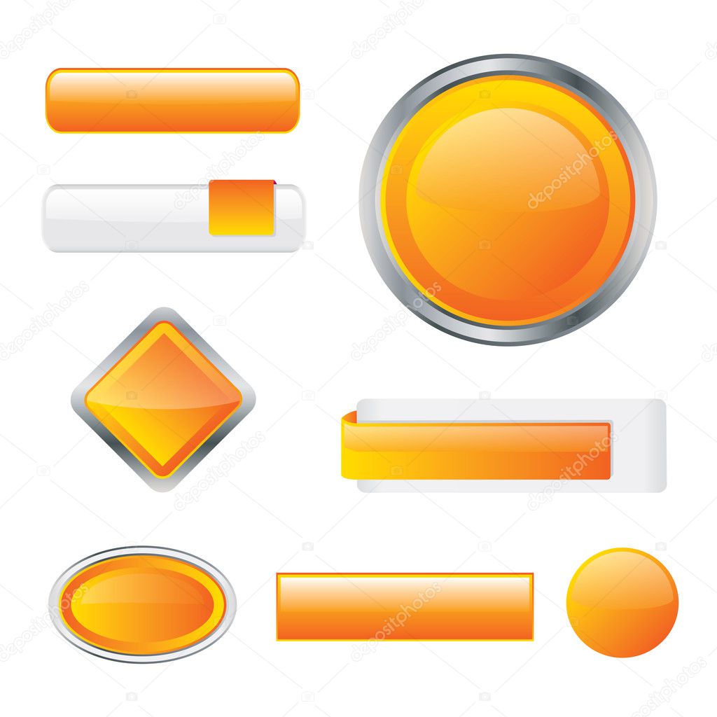 Modern glossy orange button set in different shapes - editable vector