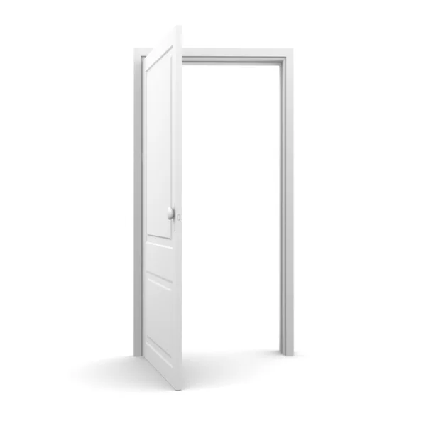 Изолированная белая открытая дверь — стоковое фото