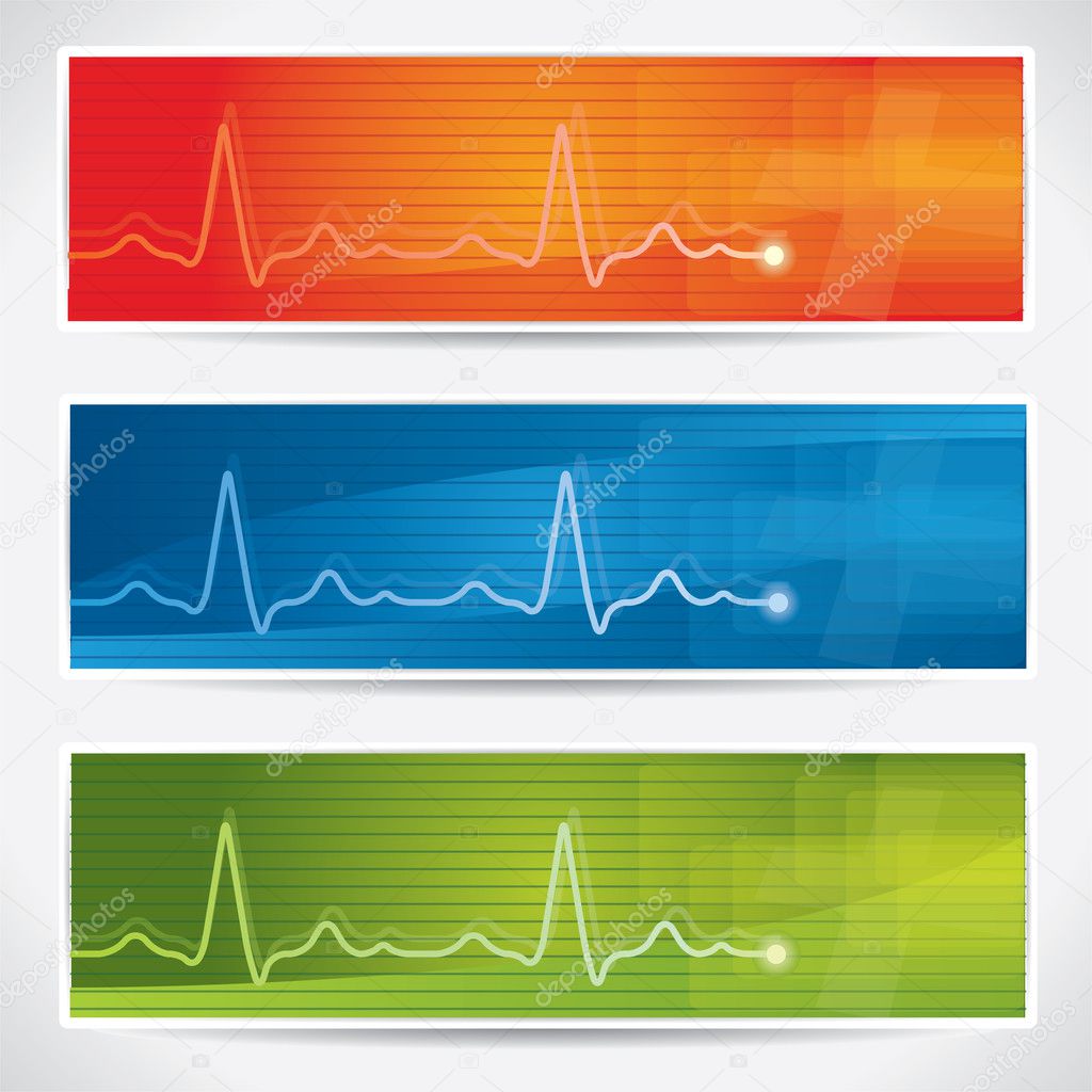 Vector cardiogram banner set