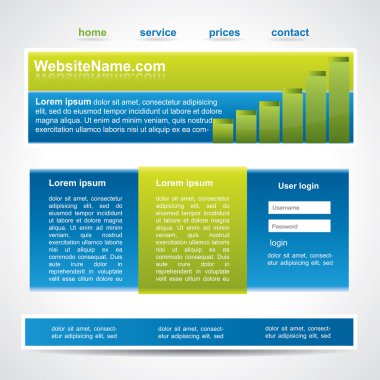 üç ana unsur mavi ve yeşil Web sitesi şablonu