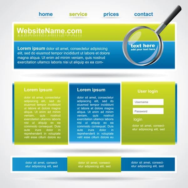Edytowalne web2 niebieski i zielony szablon sieci web — Wektor stockowy