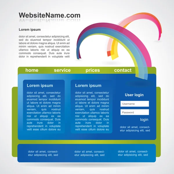 Editable web2 website template with abstract rainbow — Stock Vector