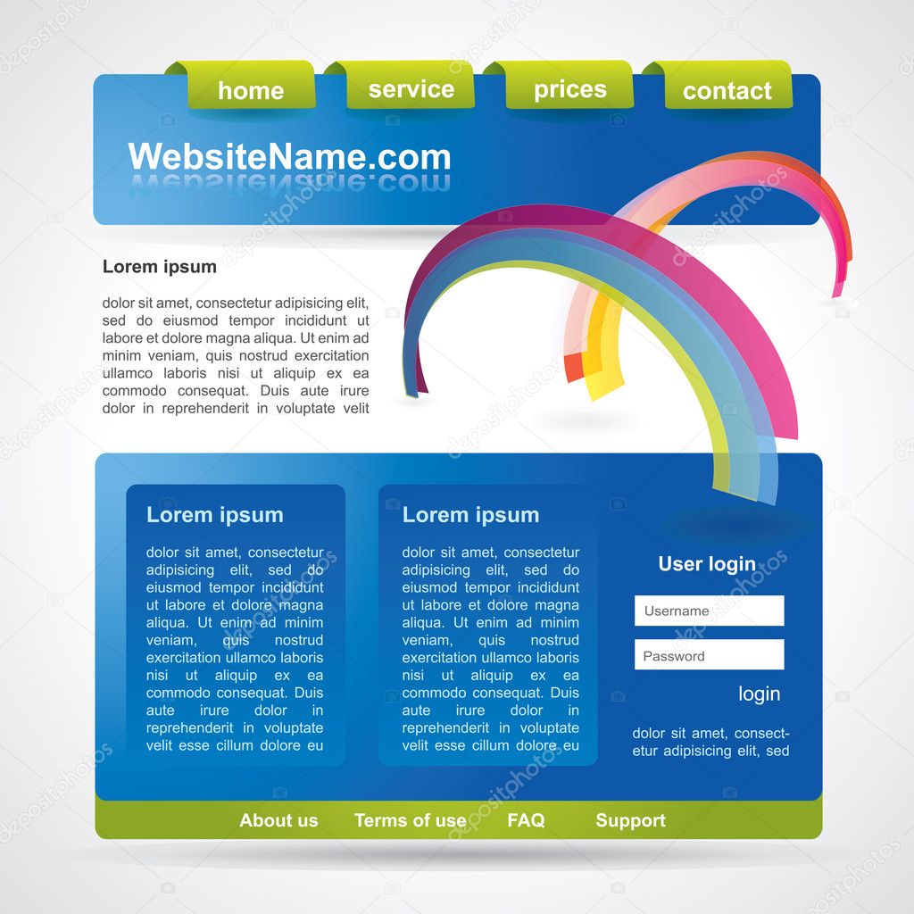 Editable website template with abstract rainbow