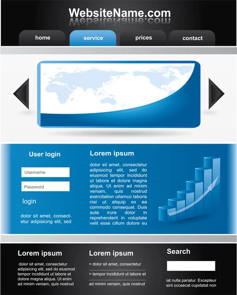 Plantilla de sitio web vectorial editable - negro y azul — Archivo Imágenes Vectoriales