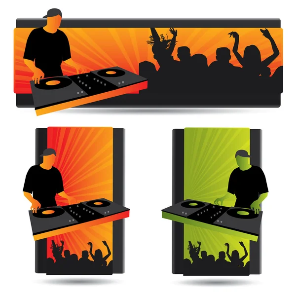 stock vector Party banner set with dj and crowd