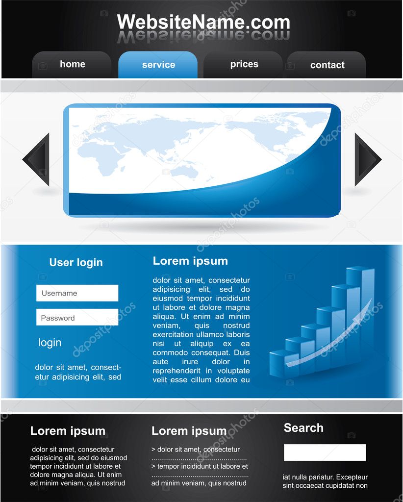 Editable vector website template - black and blue