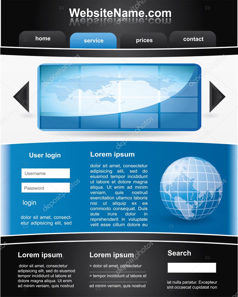 Editable vector website template - black and blue