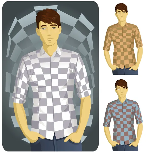 Man in Checkered Shirt Set-1 - Stok Vektor