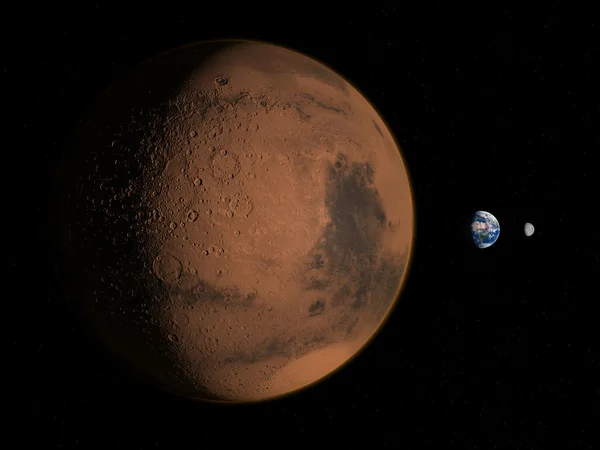 Marte, a Terra e a Lua — Fotografia de Stock