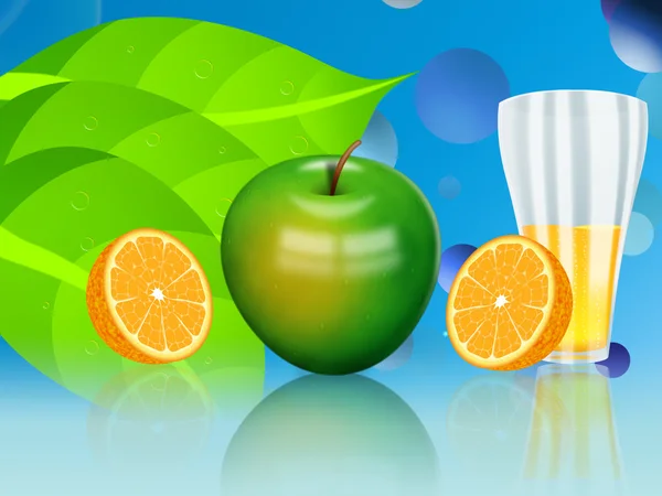 Yeşil elma ve portakal illüstrasyon — Stok fotoğraf