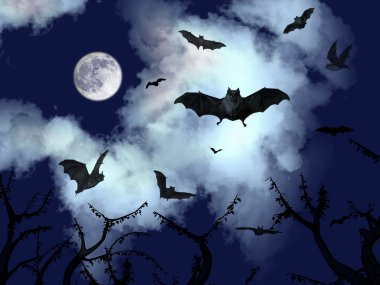 Bats flying in the dark sky clipart