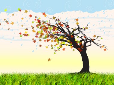 Abstract colored windy autumn tree clipart