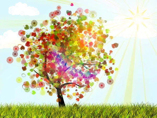 Soyut renkli güneşli sonbahar ağacı — Stok fotoğraf