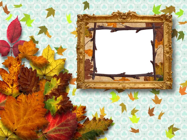 Hojas de otoño con marco — Foto de Stock