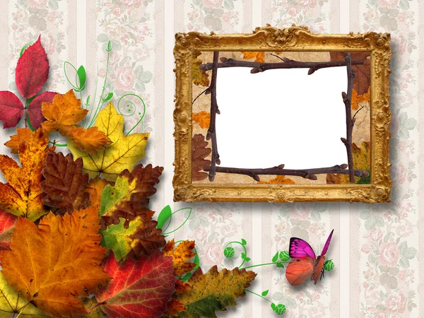 Foglie d'autunno con cornice — Foto Stock