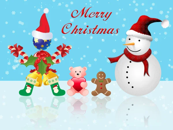 Feliz cartão postal de Natal com boneco de neve — Fotografia de Stock