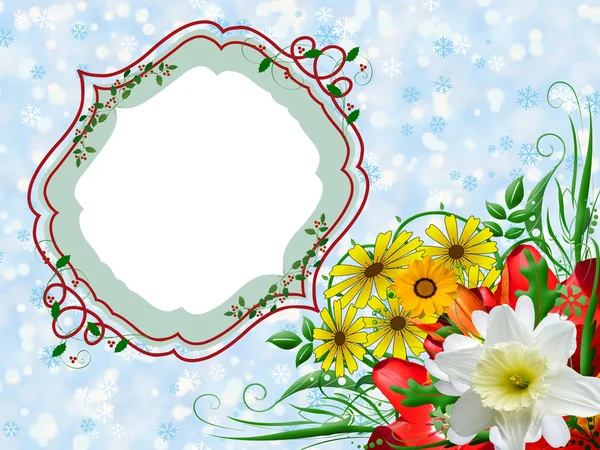 Tarjeta para las vacaciones de invierno - tarjeta de Navidad con flores — Foto de Stock