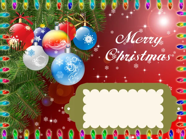 Feliz cartão de Natal no fundo vermelho ornamentado — Fotografia de Stock