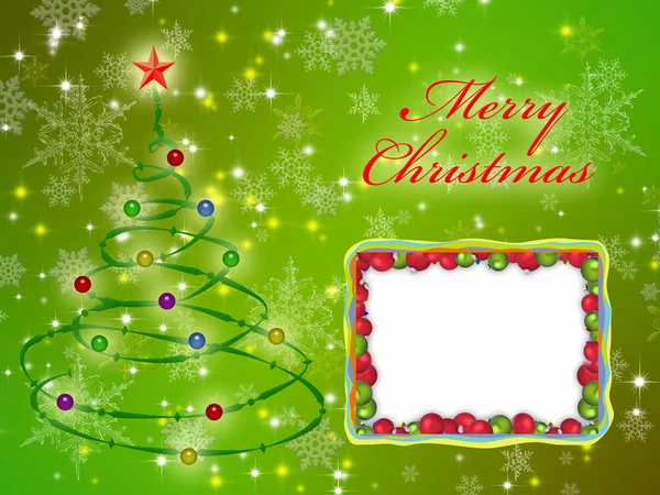 メリー クリスマス カード飾られた緑の背景 — ストック写真