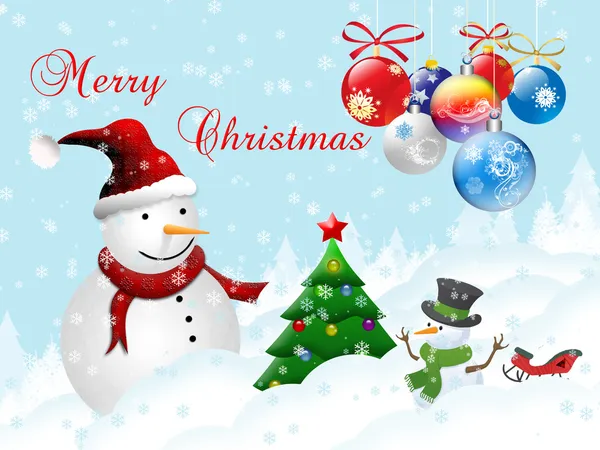 Cartão postal de Natal com boneco de neve — Fotografia de Stock