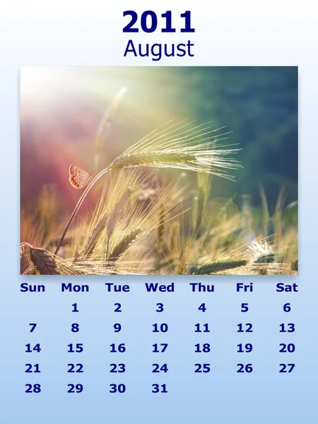 Kalendář na měsíc srpen 2011 — Stock fotografie